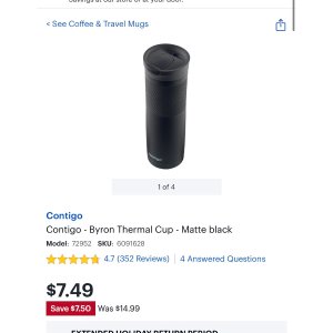 $7.49 Contigo Byron Thermal Cup Matte black 72952 - Best Buy 保温杯特价