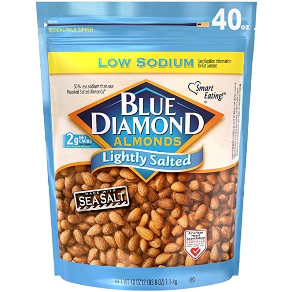 Low Sodium Lightly Salted Snack Nuts, 40 Oz Resealable Bag (Pack of 1)