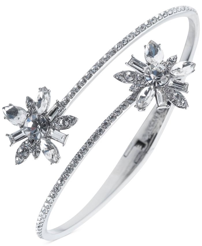 Givenchy Silver-Tone Crystal Flower Cluster Bypass Bangle Bracelet - Macy's