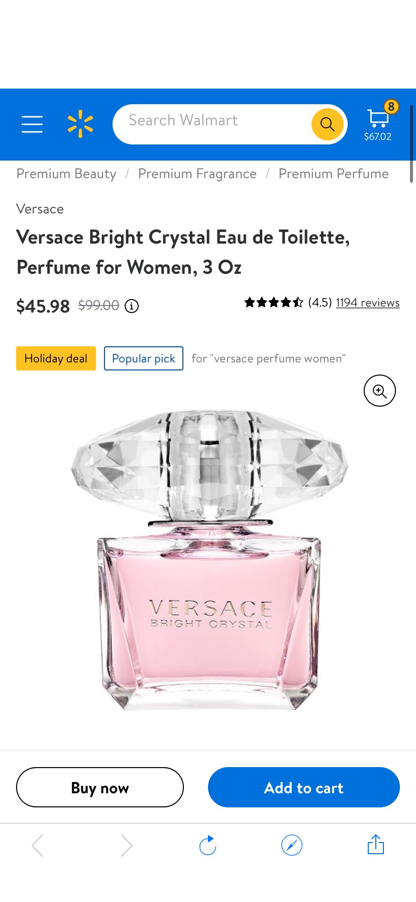 Versace Bright Crystal Eau de Toilette, Perfume for Women, 3 Oz - Walmart.com香水