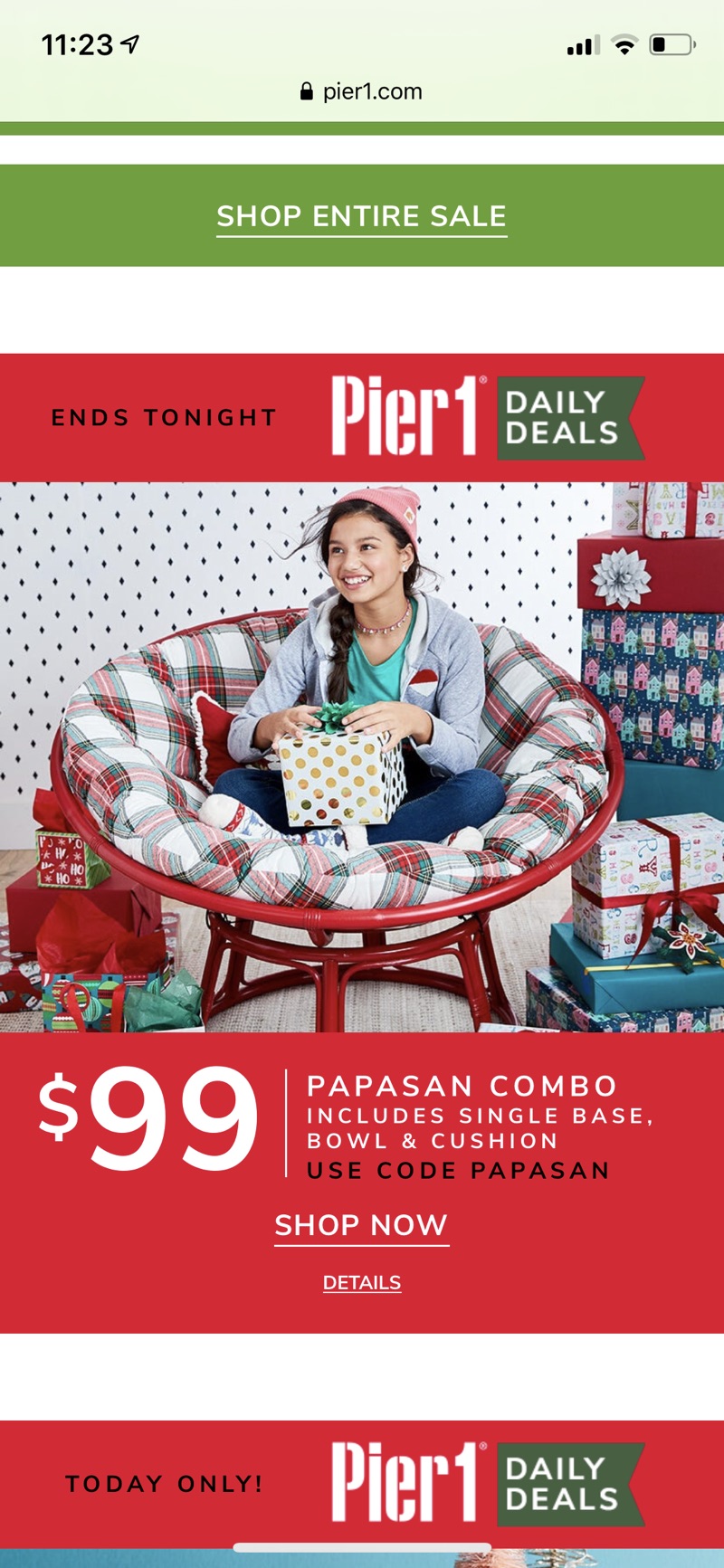 Papasan Chair Frame with Cushion | Pier 1
藤椅特价$99（包括座椅基座和坐垫）