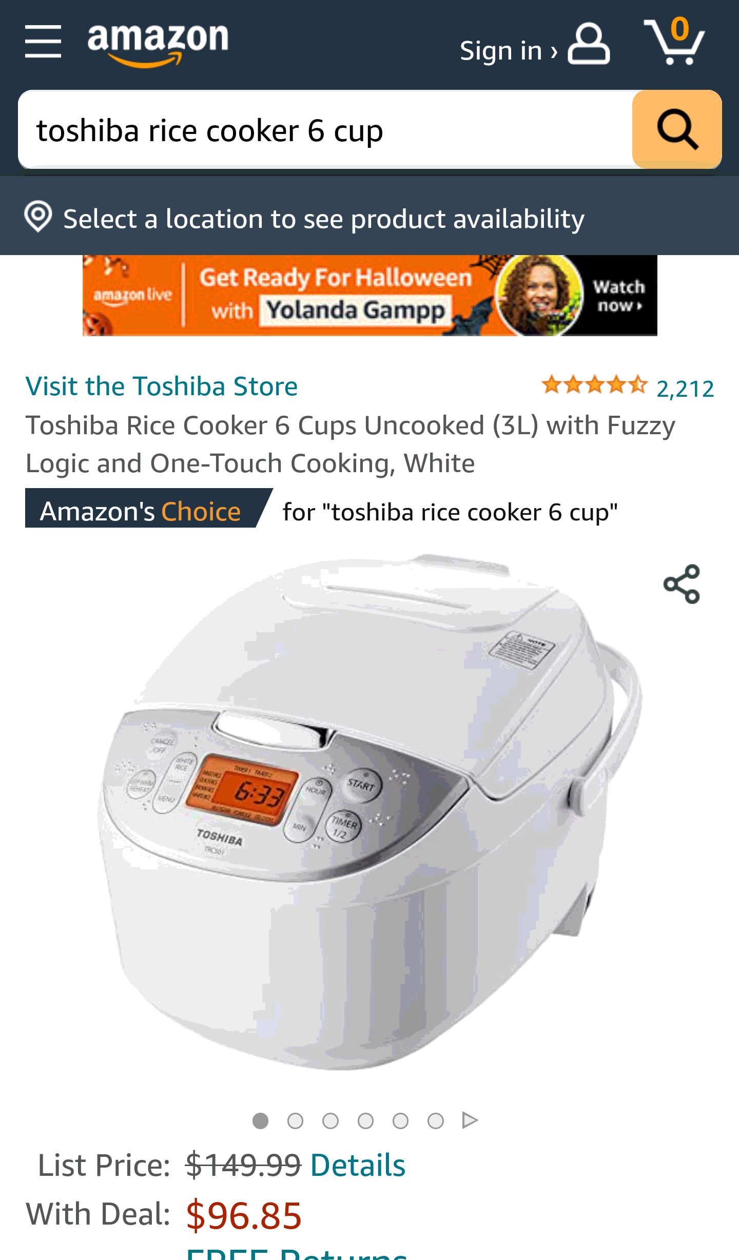 Toshiba Rice Cooker 6 Cups Uncooked (3L) with Fuzzy Logic and One-Touch Cooking, White: Home & Kitchen