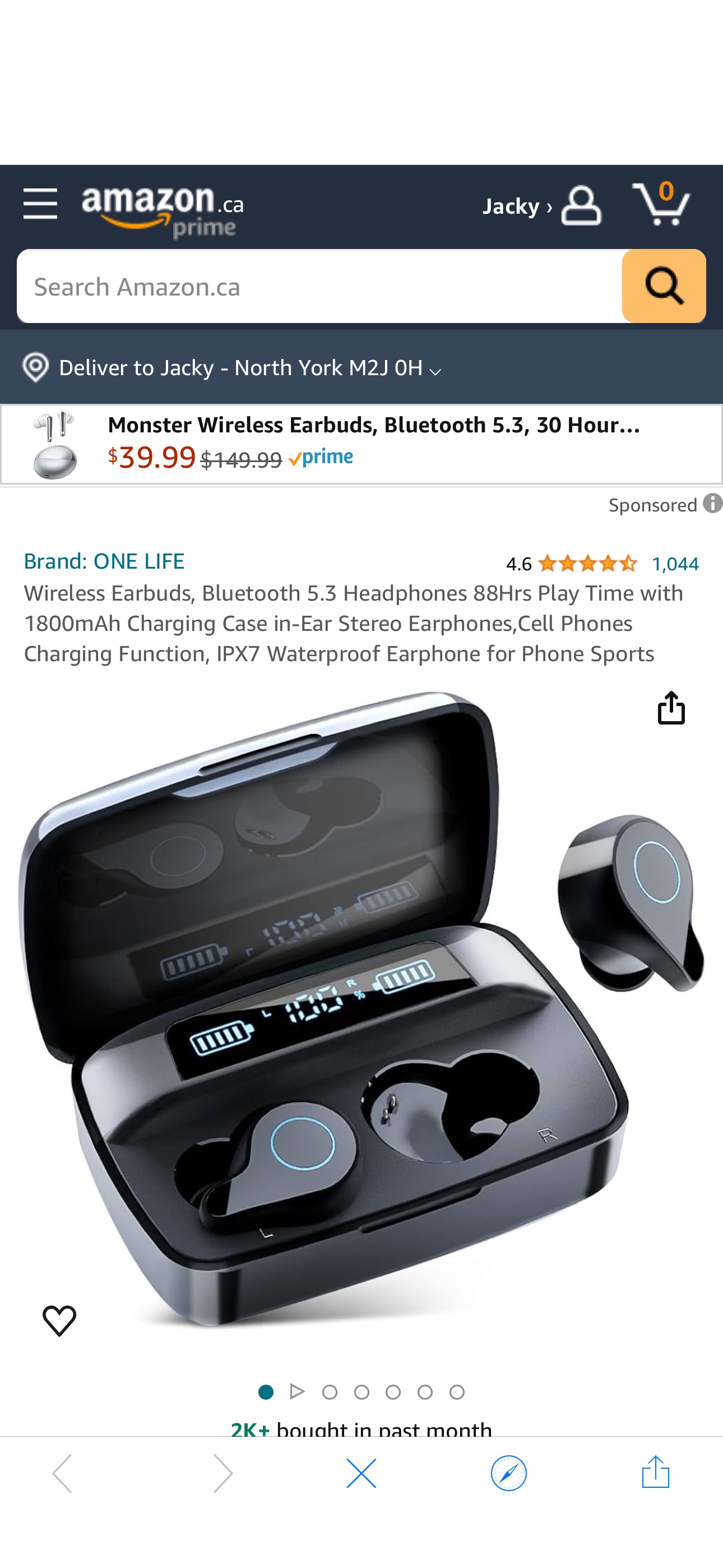 Wireless Earbuds, Bluetooth 5.3 Headphones 88Hrs Play Time with 1800mAh Charging Case in-Ear Stereo Earphones,Cell Phones Charging Function, IPX7 Waterproof Earphone for Phone Sports : Amazon.ca: Elec