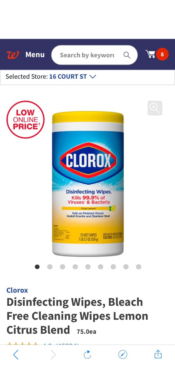 Clorox Disinfecting Wipes, Bleach Free Cleaning Wipes Lemon Citrus Blend | Walgreens湿巾补货