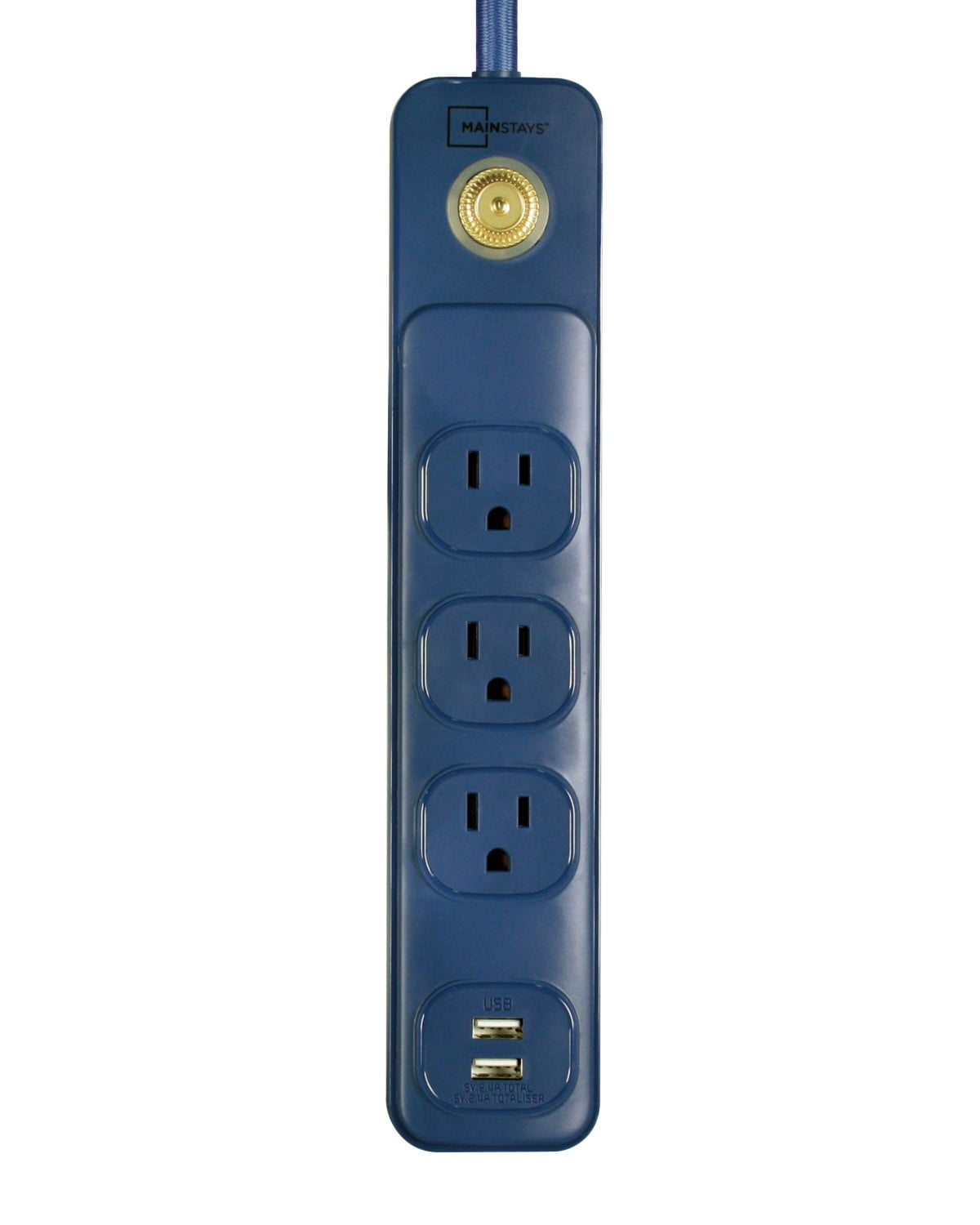 Mainstays 6&#39; 14/3 SJT 3-Outlet Washed Indigo Retro Design Power Strip W/ 2 USB Ports - Walmart.com