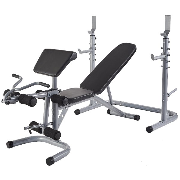 Everyday Essentials RS 60 Multifunctional Workout Station Adjustable Olympic Workout Bench with Squat Rack, Leg Extension, Preacher Curl, and Weight Storage, 800-Pound Capacity