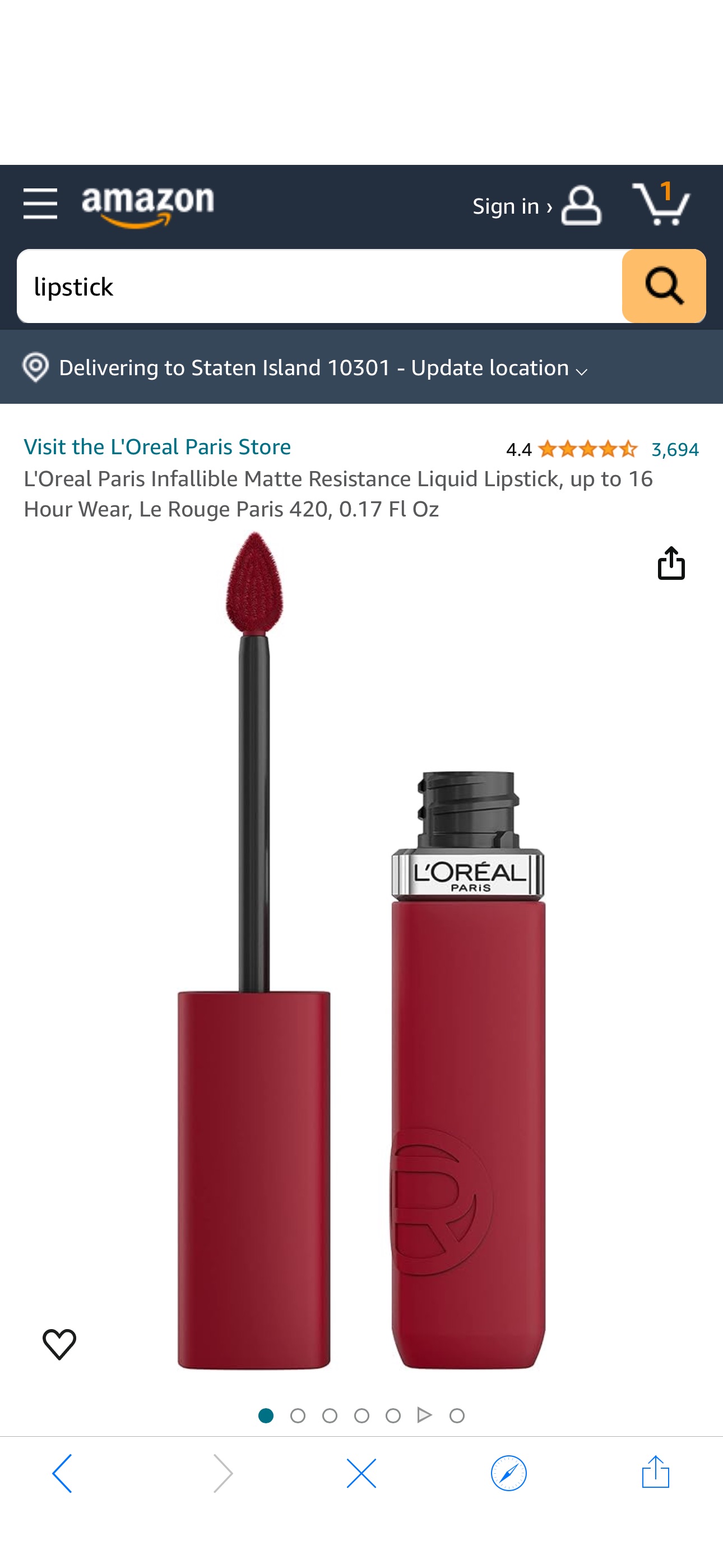 Amazon.com : L'Oreal Paris Infallible Matte Resistance Liquid Lipstick, up to 16 Hour Wear, Le Rouge Paris 420, 0.17 Fl Oz : Beauty & Personal Care