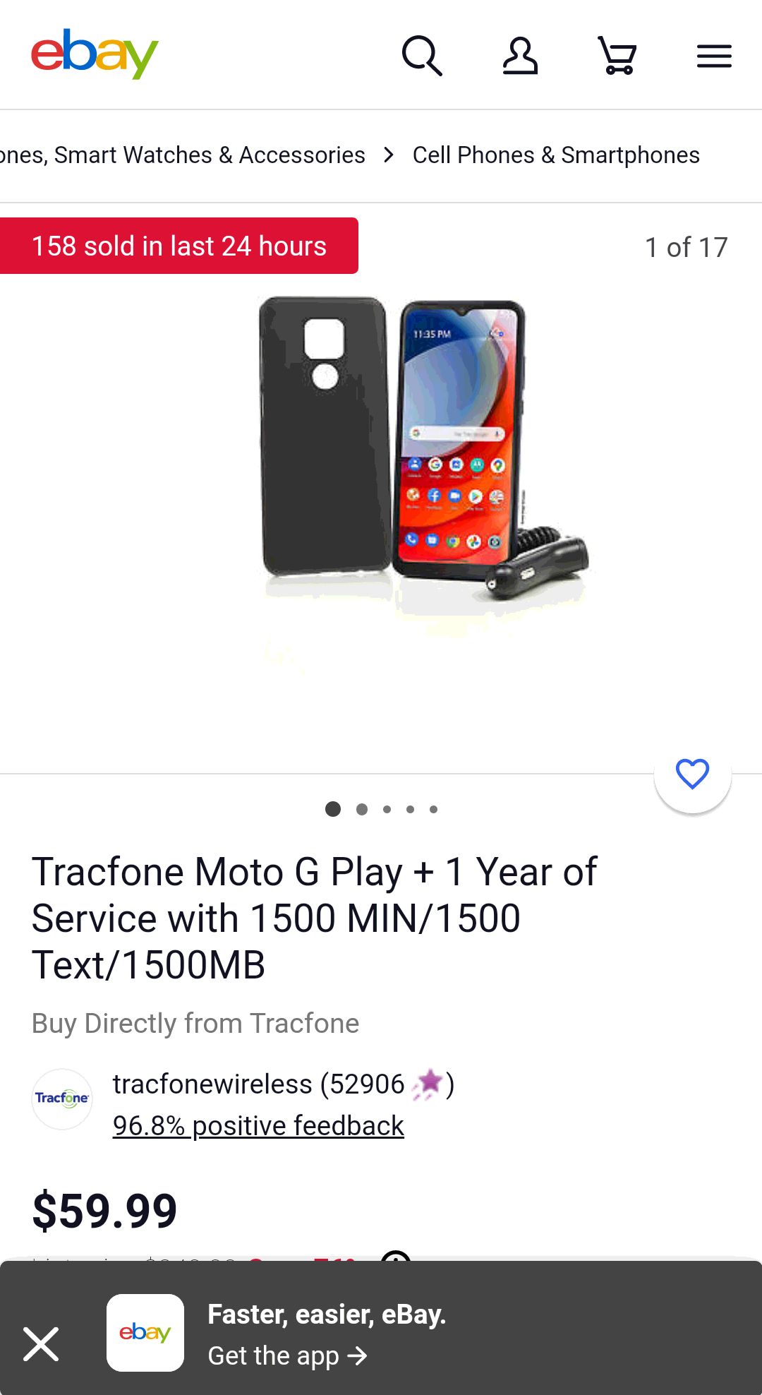 优惠:Tracfone Moto G Play + 1 Year of Service with 1500 MIN/1500 Text/1500MB | eBay