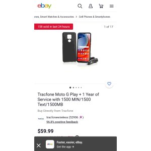 优惠:Tracfone Moto G Play + 1 Year of Service with 1500 MIN/1500 Text/1500MB | eBay