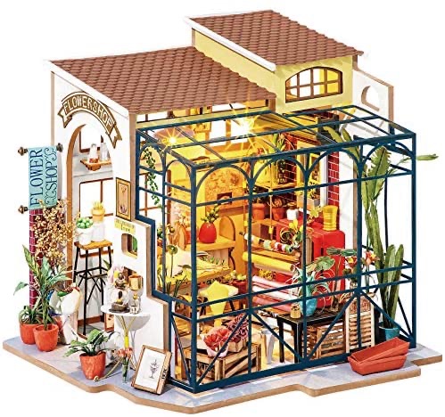 Amazon.com: Rolife DIY Miniatures Dollhouse Kit, Miniature Greenhouse DIY Craft Kits for Adult to Build Tiny House Model with Lights and Removable Model Plants (Emily's Florist) : 花店