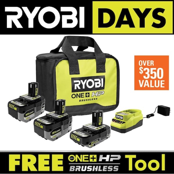 RYOBI ONE+ 18V Lithium-Ion HIGH PERFORMANCE Starter Kit with 2.0 Ah Battery, 4.0 Ah Battery, 6.0 Ah Battery, Charger, and Bag PSK007 - The Home Depot
