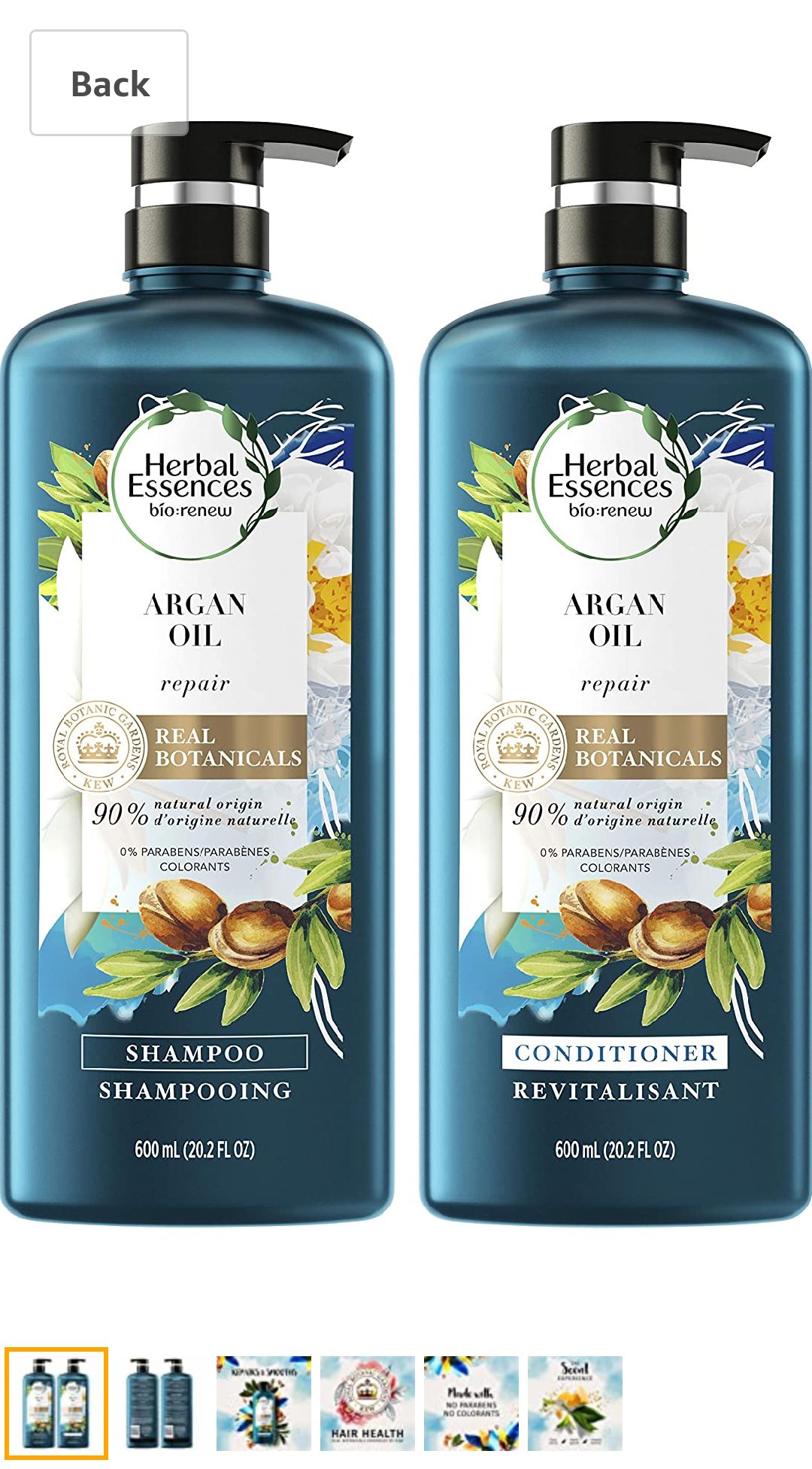 伊卡璐阿甘油洗护套装Herbal Essences, Repairing Argan Oil Of Morocco Shampoo and Conditioner set With Natural Source Ingredients, Color Safe, BioRenew, 20.2 fl oz: Beauty