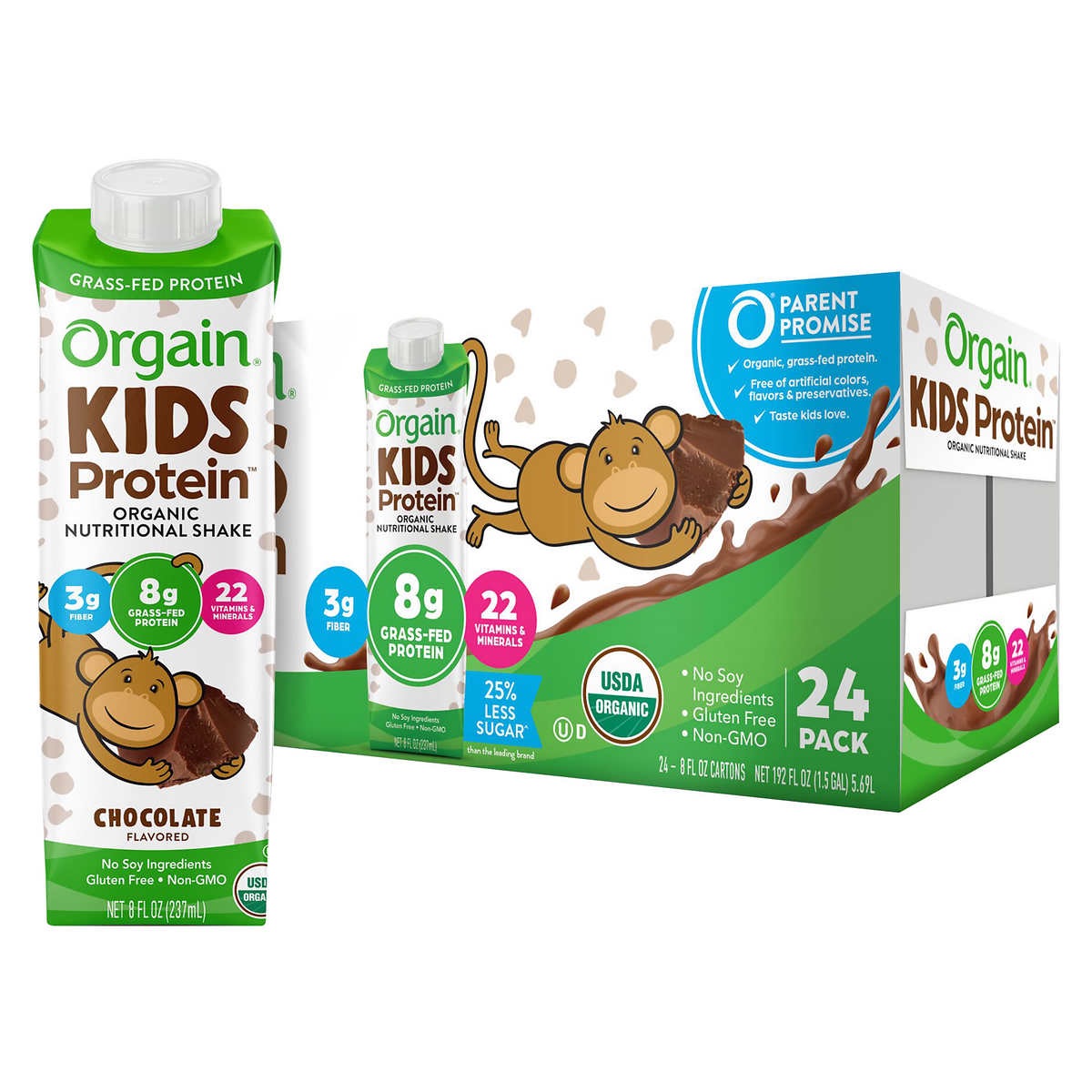 Orgain USDA Organic Kids Nutritional Protein Shake, Chocolate, 8 fl oz, 24-pack | Costco