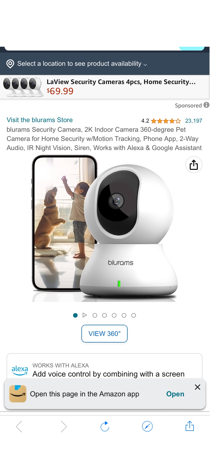 Amazon.com: blurams Security Camera, 2K Indoor Camera 360-degree Pet Camera for Home Security w/Motion Tracking, Phone App, 2-Way Audio, IR Night Vision, Siren, Works with Alexa & Google Assistant : Electronics