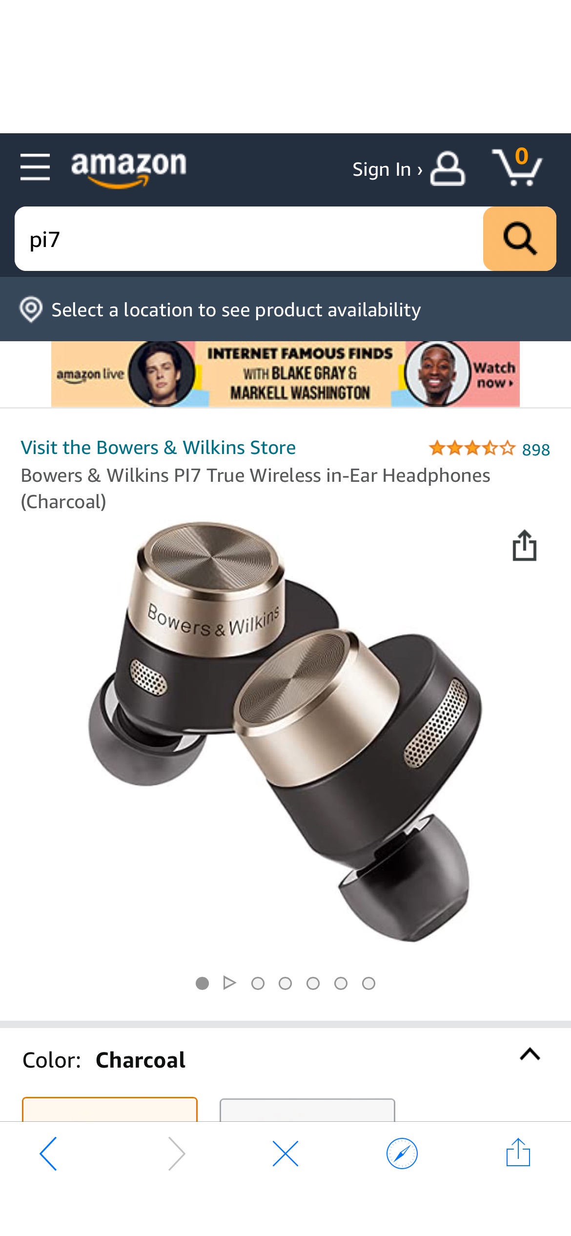 Amazon.com: Bowers & Wilkins PI7 True Wireless in-Ear Headphones (Charcoal) : Everything Else