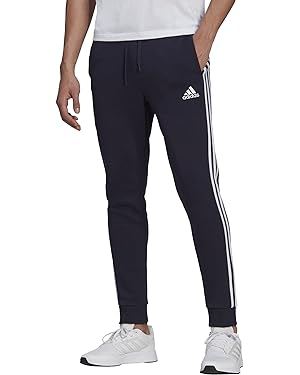 adidas Men&#39;s Standard Essentials Fleece Tapered Cuff 3-Stripes Pants, Legend Ink/White, 3X-Large at Amazon Men’s Clothing store