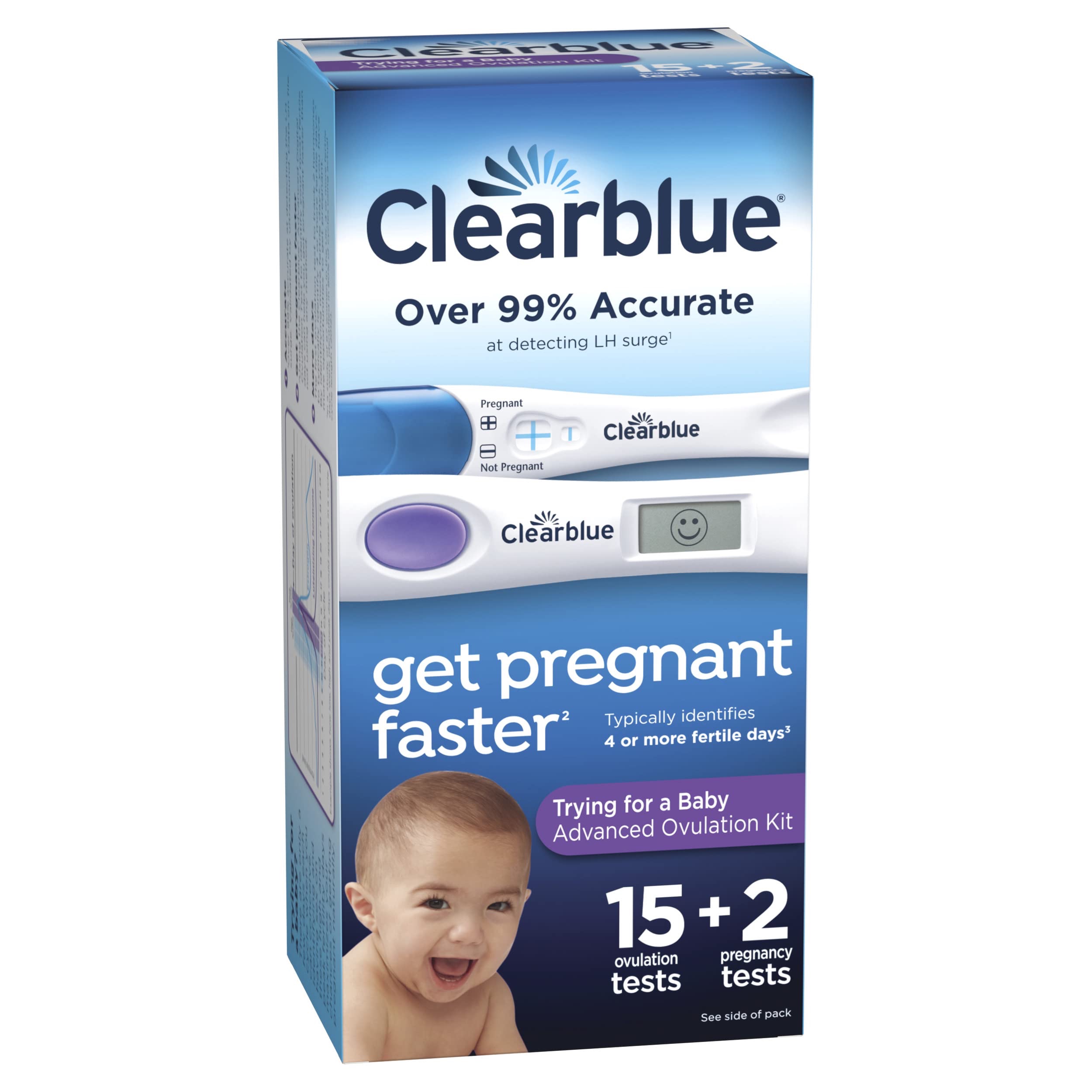 Amazon.com: Clearblue Advanced Ovulation Test Combination Pack, Predictor Kit, Featuring 15 Advanced Ovulation Tests and 2 Rapid Detection Pregnancy Tests, 17ct : Health & Household