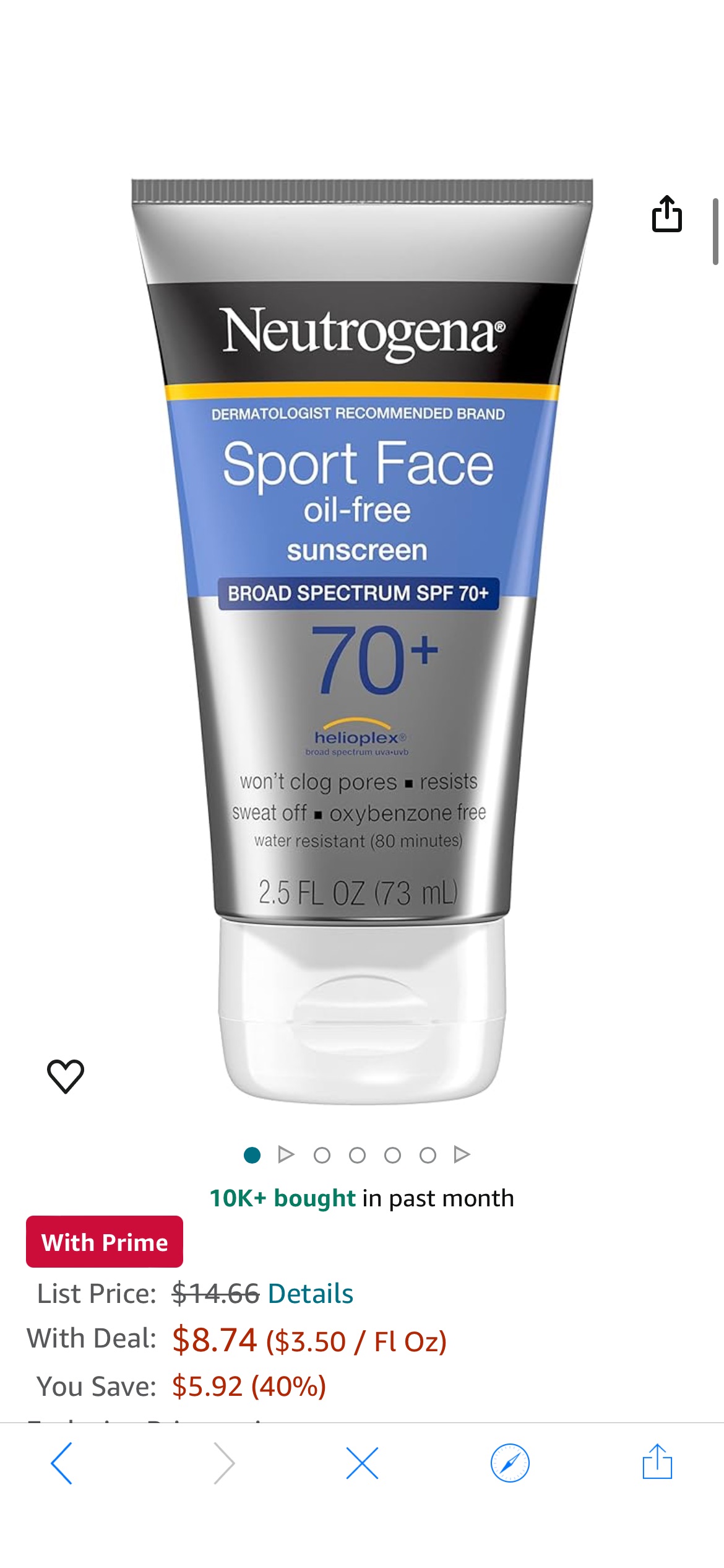 Amazon.com: Neutrogena Sport Face Sunscreen SPF 70+, Oil-Free Facial Sunscreen Lotion with Broad Spectrum UVA/UVB Sun Protection, Sweat-Resistant & Water-Resistant, 2.5 fl. oz : Beauty & Personal Care