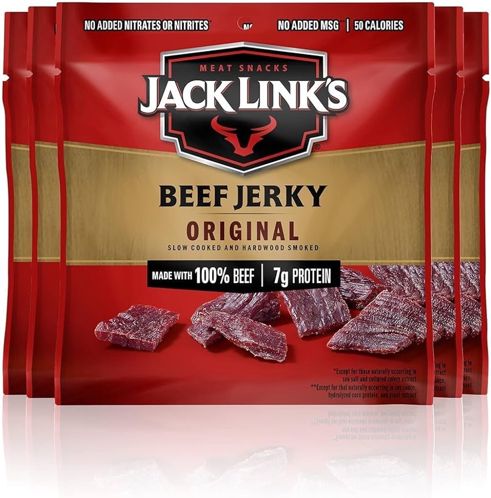 Amazon.com: Jack Link's 牛肉干，原味 - 午餐美味肉类零食，即食零食 - 7 克蛋白质，采用优质牛肉制成 - 0.625 盎司袋装（5 包）
