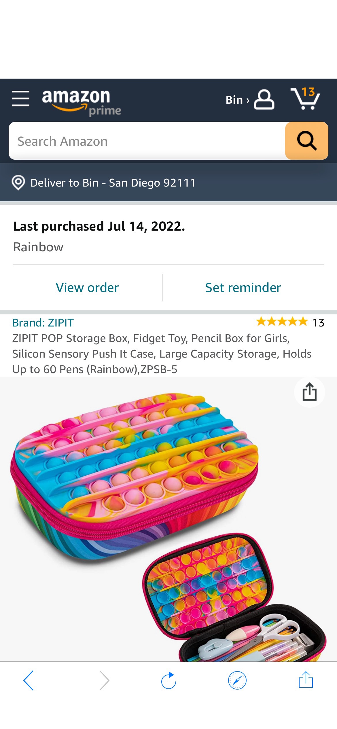 Amazon.com : ZIPIT POP Storage Box, Fidget Toy, Pencil Box for Girls, Silicon Sensory Push It Case, Large Capacity Storage, Holds Up to 60 Pens (Rainbow),ZPSB-5 : Office Products笔袋