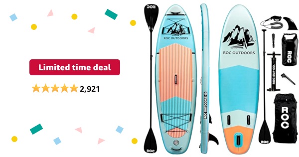 Limited-time deal: Roc Inflatable Stand Up Paddle Boards 10 ft 6 in with Premium SUP Paddle Board Accessories, Wide Stable Design, Non-Slip Comfort Deck for Youth & Adults