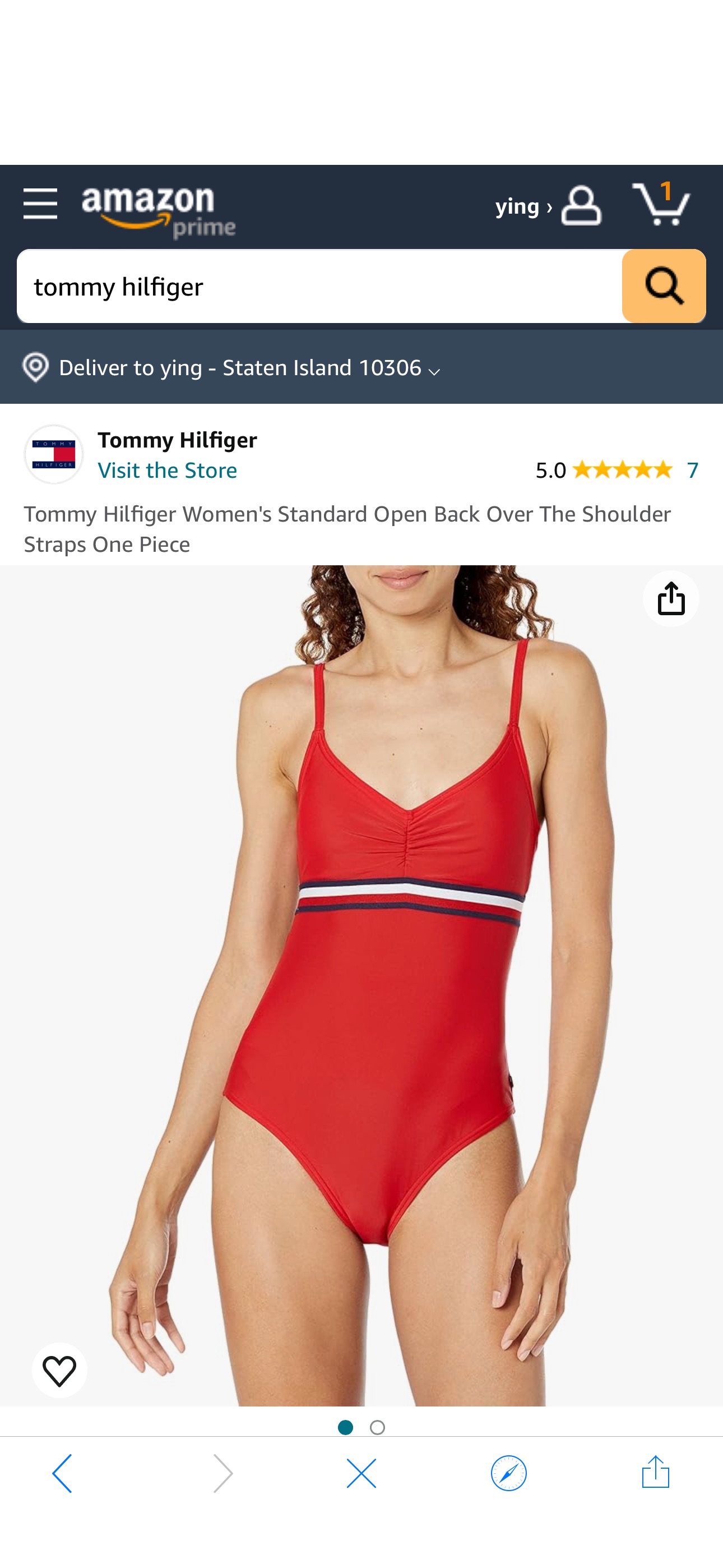 Tommy Hilfiger Women's Standard Open Back Over The Shoulder Straps One Piece, Scarlet at Amazon Women’s Clothing store