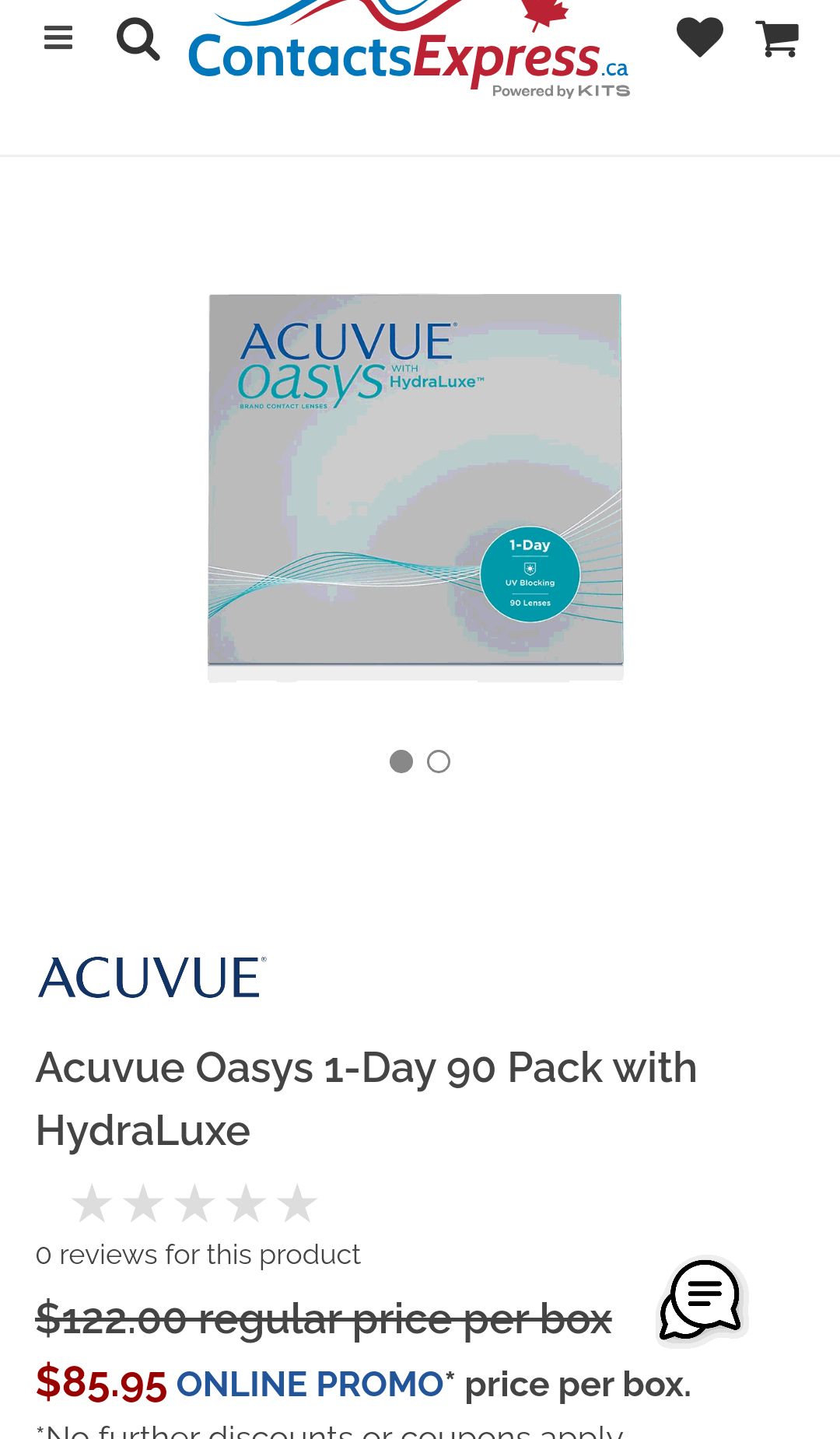 ContactsExpress.ca -- Acuvue Oasys 1-Day 90 Pack with HydraLuxe Contact Lenses