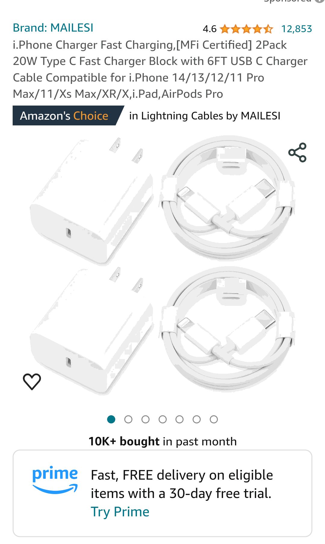 i.Phone Charger Fast Charging,[MFi Certified] 2Pack 20W Type C Fast Charger Block with 6FT USB C Charger Cable Compatible for i.Phone 14/13/12/11 Pro Max/11/Xs Max/XR/X,i.Pad,AirPods Pro : Electronics