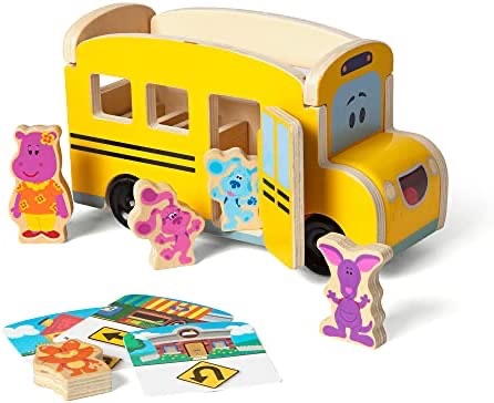Amazon.com: Melissa & Doug 木制校车玩具Blue's Clues & You! Wooden Pull-Back School Bus (9 Pieces) : Toys & Games
