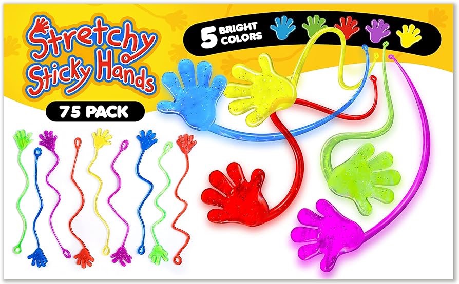 Amazon.com: Giraffe Manufacturing - 75 Pieces Glitter Sticky Hands Treasure Box Toys for Classroom Prizes - Goody Bag Sticky Stuffers for Kids | Comes in A Fun Gift Ready Bag | Small and Large Glitter