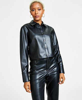 Bar III Women's Cropped Faux-Leather Jacket, Created for Macy's - Macy's