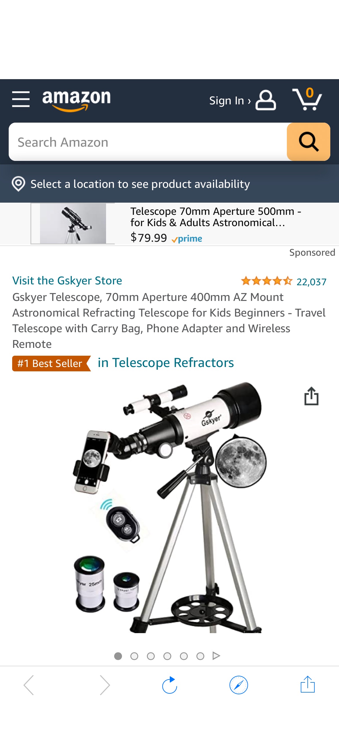 Amazon.com : Gskyer Telescope, 70mm Aperture 400mm AZ Mount Astronomical Refracting Telescope for Kids Beginners 初階天文望遠鏡