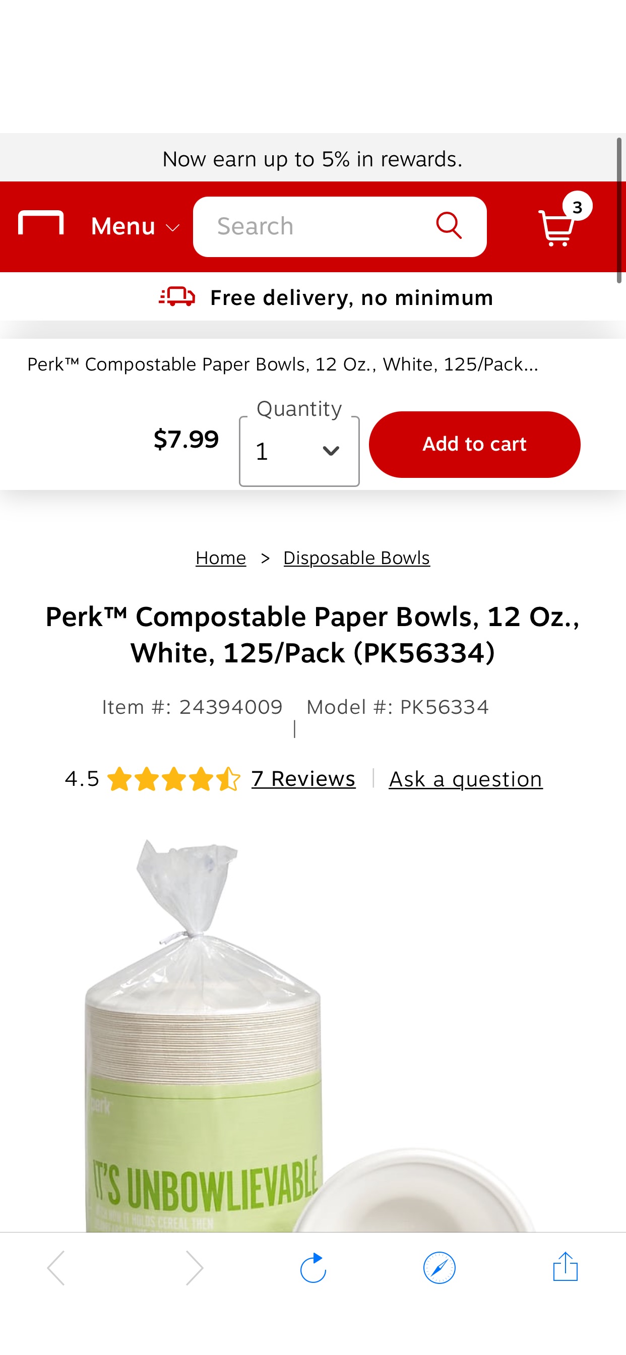 Perk™ Compostable 一次性盘子Paper Bowls, 12 Oz., White, 125/Pack (PK56334) at Staples