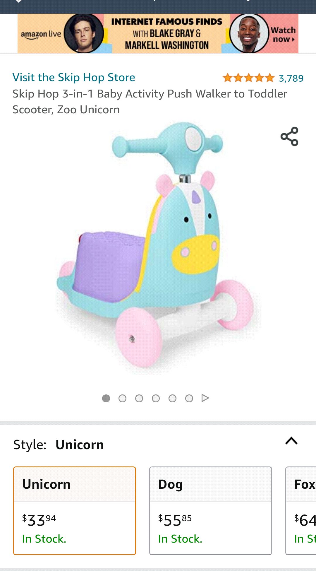 Skip Hop3合1小推车 3-in-1 Baby Activity Push Walker to Toddler Scooter, Zoo Unicorn : Everything Else