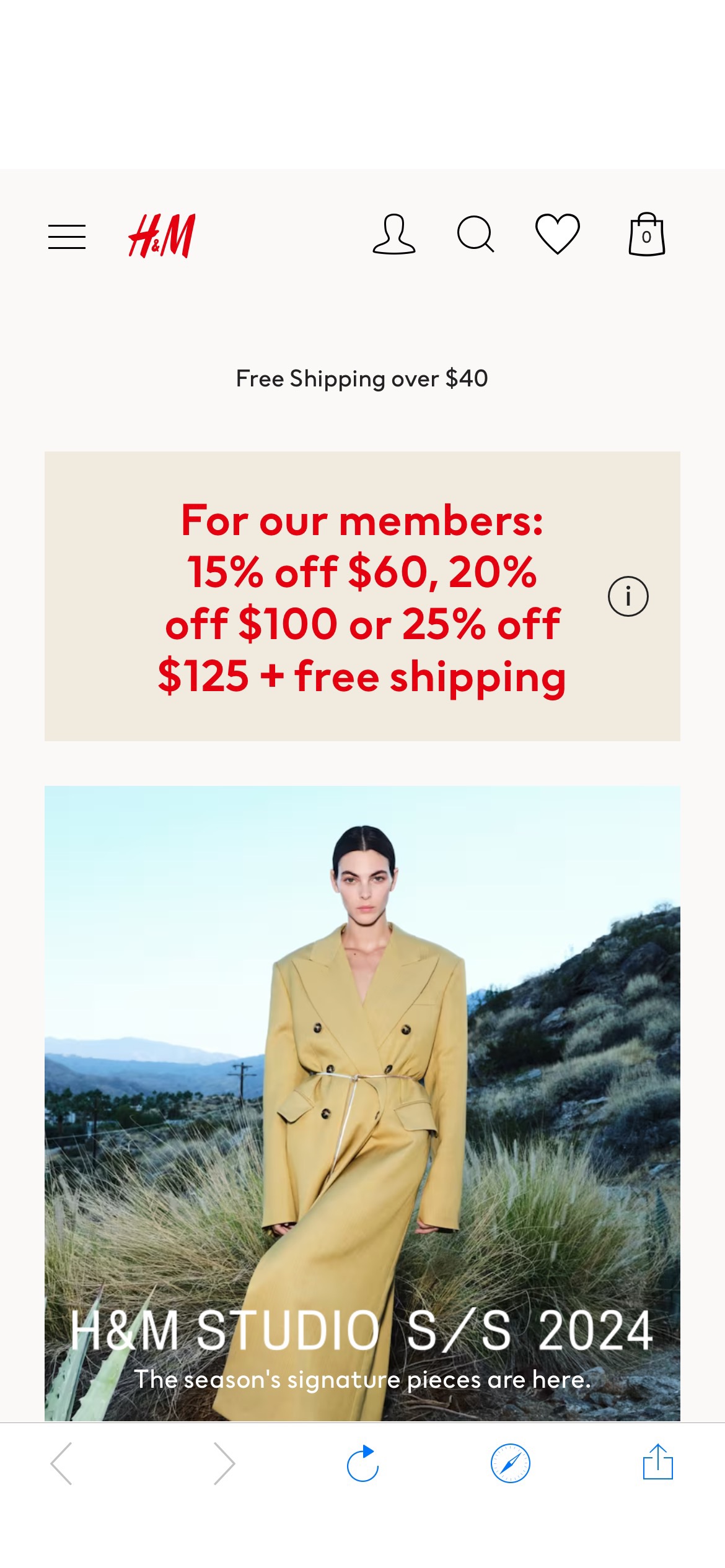 HM：15% off $60, 20% off $100 
or 25% off $125 + free shipping