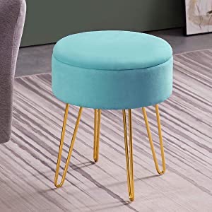 三色可选时尚造型可储物天鹅绒圆形梳妆台椅凳
