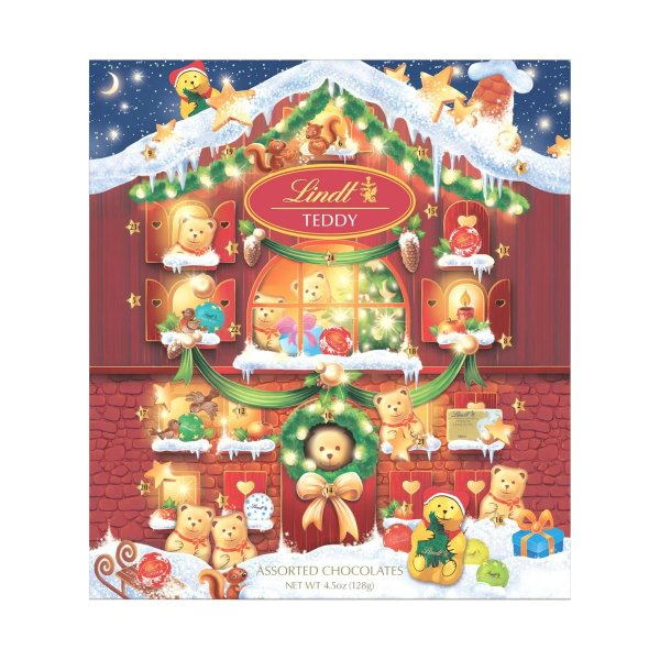 Lindt Holiday Teddy Bear Assorted Chocolate Candy Advent Calendar, 4.5 oz.