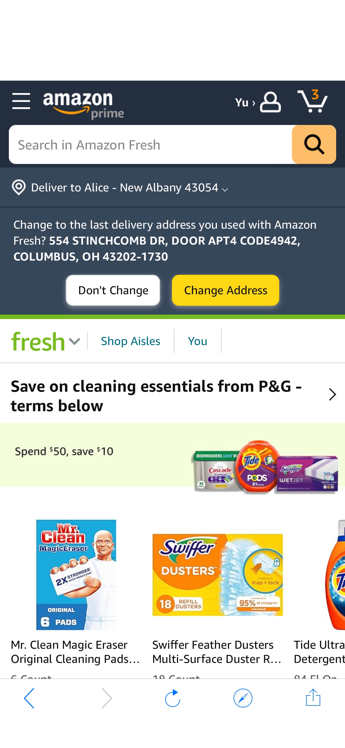 Amazon Fresh Groceries: Buy $50 Save $10 on P&G
