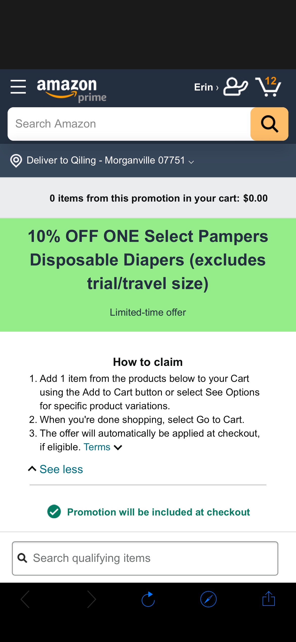 Amazon.com: 10% OFF ONE Select Pampers Disposable Diapers (excludes trial/travel size) promotion