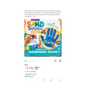 $5.49 Amazon.com: Made By Me! Sand Dough Sculpt & Paint Creations! Mold Your Own Hand Print Stone, DIY 7-inch Handprint Stone Kit