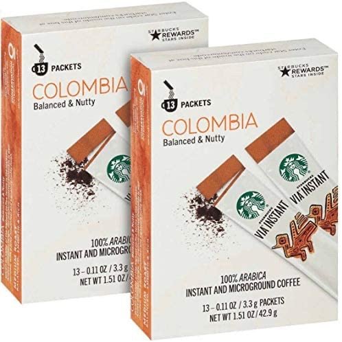 Starbucks Via Instant Medium Roast Colombia Coffee, 26 Count (Pack of 2)