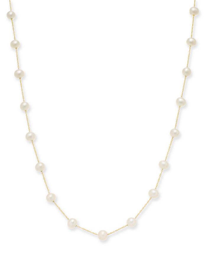 EFFY Collection EFFY® Cultured Freshwater Pearl Station 18" Necklace in 14k Gold (5-1/2mm) - Macy's