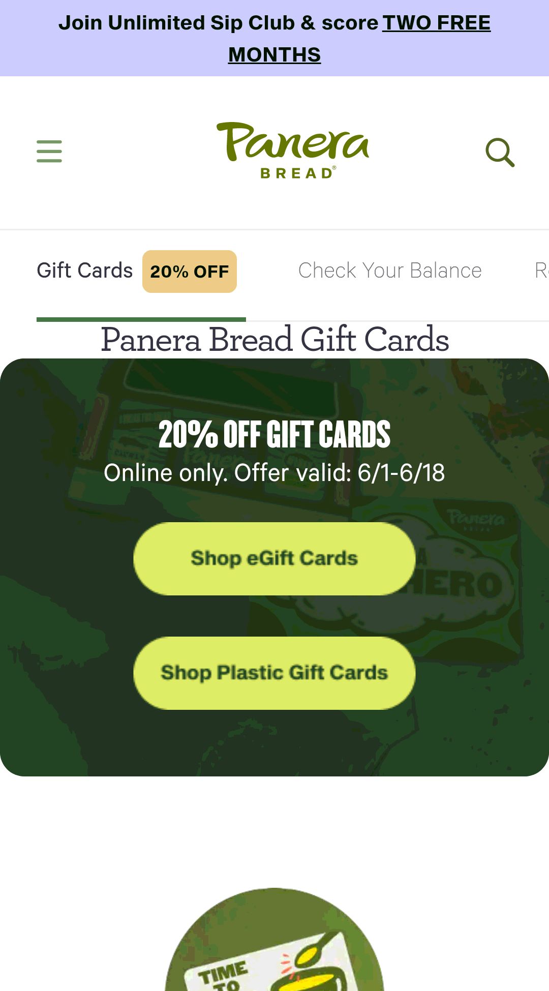 Panera父亲节促销，gift card可享20% off 优惠