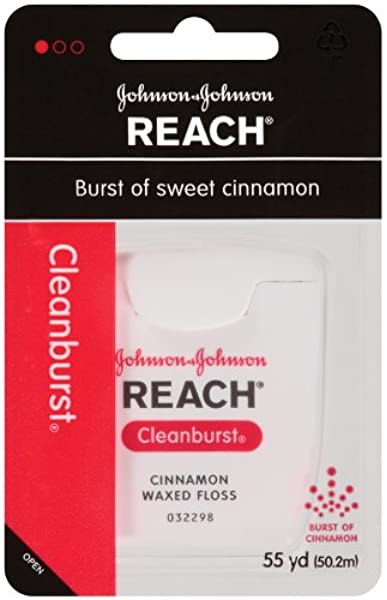 牙线六包装Reach Cleanburst Waxed Dental Floss, Oral Care, Cinnamon Flavored, 55 Yards (Pack of 6) : Beauty