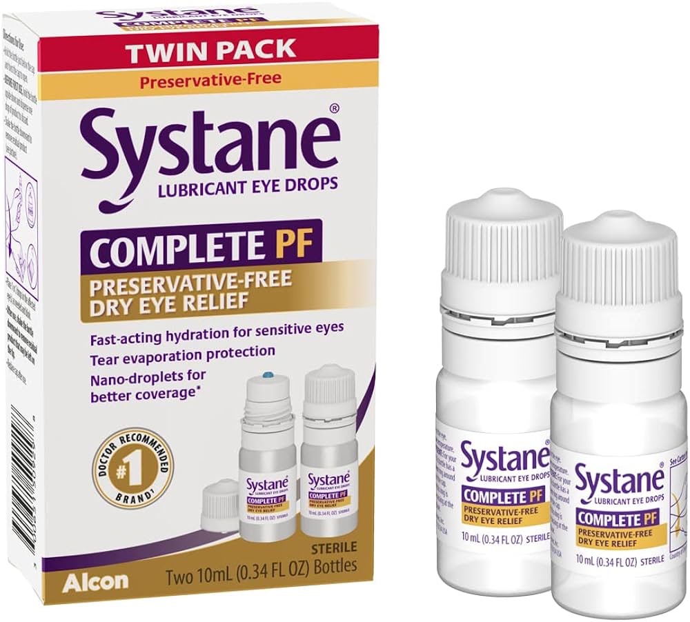 Amazon.com: Systane COMPLETE PF Multi-Dose Preservative Free Dry Eye Drops 0.34 Fl Oz 2 Count (Pack of 1) (Packaging may vary) : Health & Household