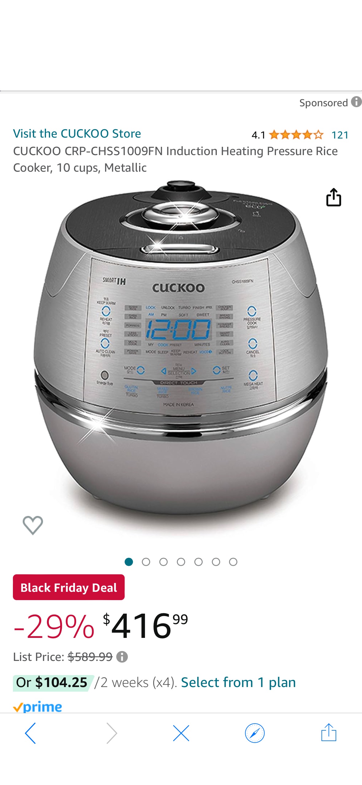 Amazon.com: CUCKOO CRP-CHSS1009FN Induction Heating Pressure Rice Cooker, 10 cups, Metallic: Home & Kitchen