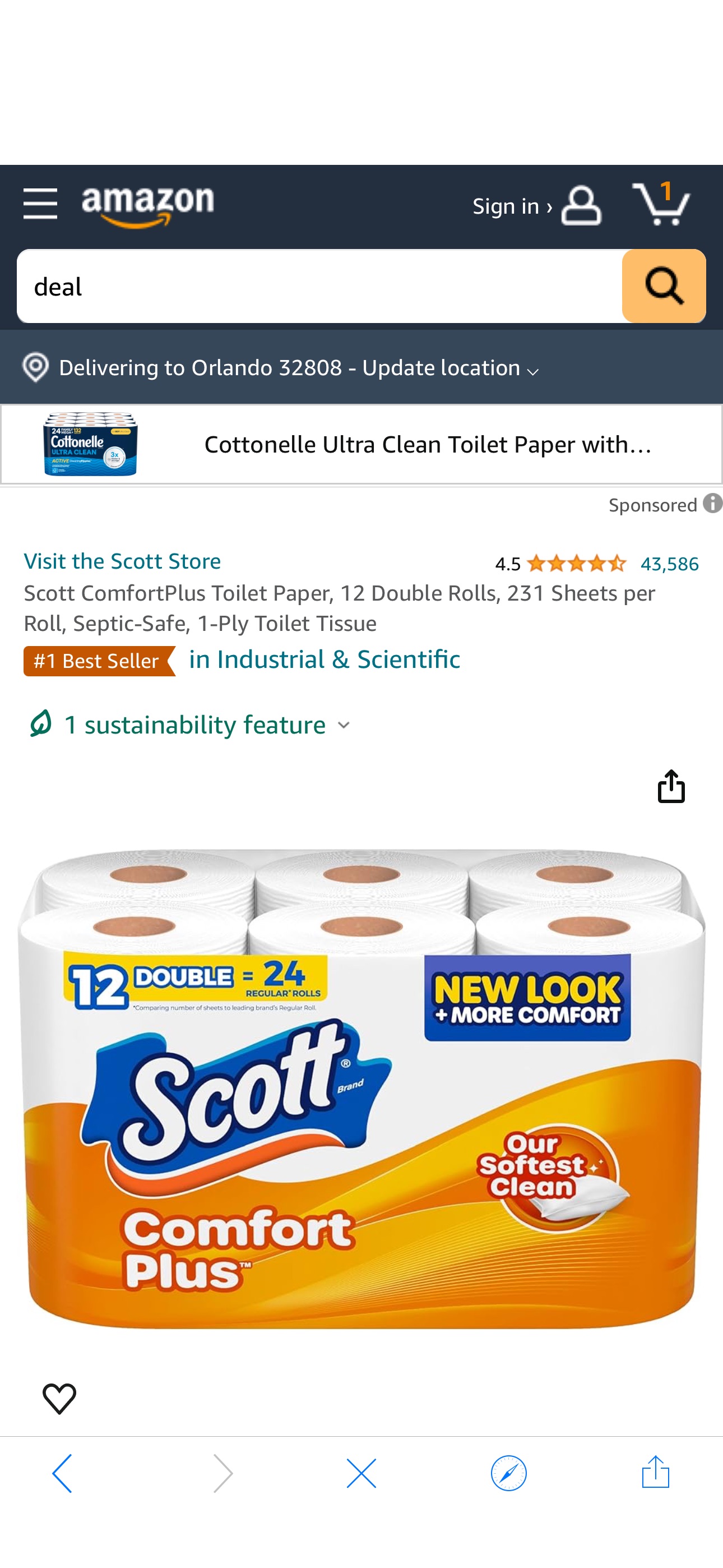 Amazon.com: Scott ComfortPlus Toilet Paper, 12 Double Rolls, 231 Sheets per Roll, Septic-Safe, 1-Ply Toilet Tissue : Health & Household