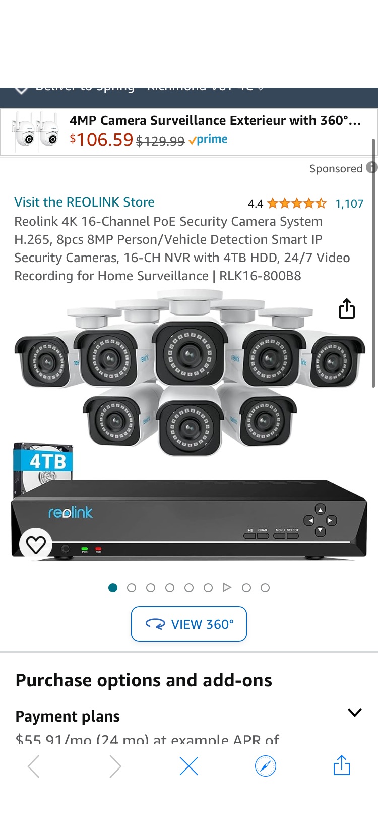 Reolink 4K 16-Channel PoE Security Camera System H.265, 8pcs 8MP Person/Vehicle Detection Smart IP Security Cameras, 16-CH NVR with 4TB HDD, 24/7 Video Recording for Home Surveillance | RLK16-800B8 : 
