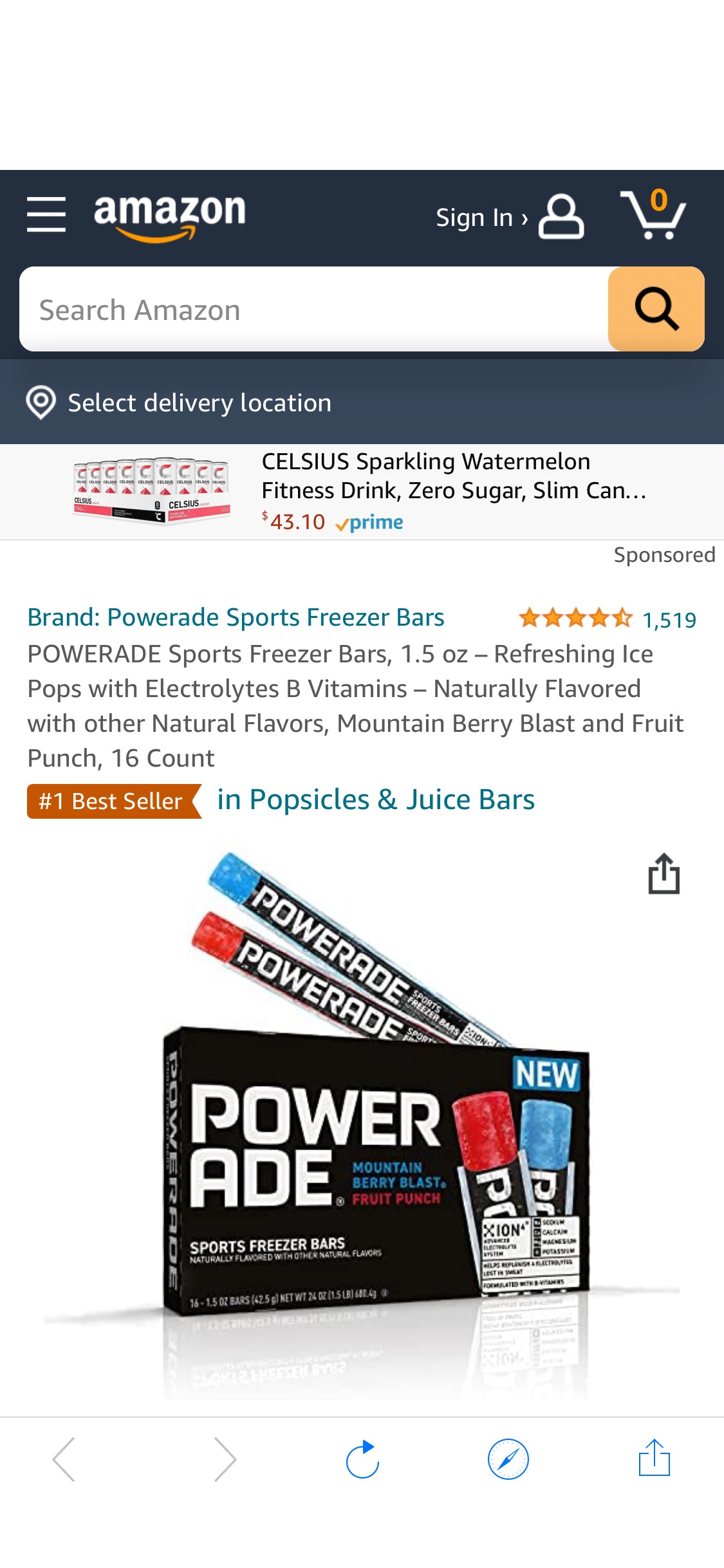 Amazon.com : POWERADE Sports Freezer Bars, 1.5 oz – Refreshing Ice Pops with Electrolytes B Vitamins – Naturally Flavored with other Natural Flavors, Mountain Berry零食