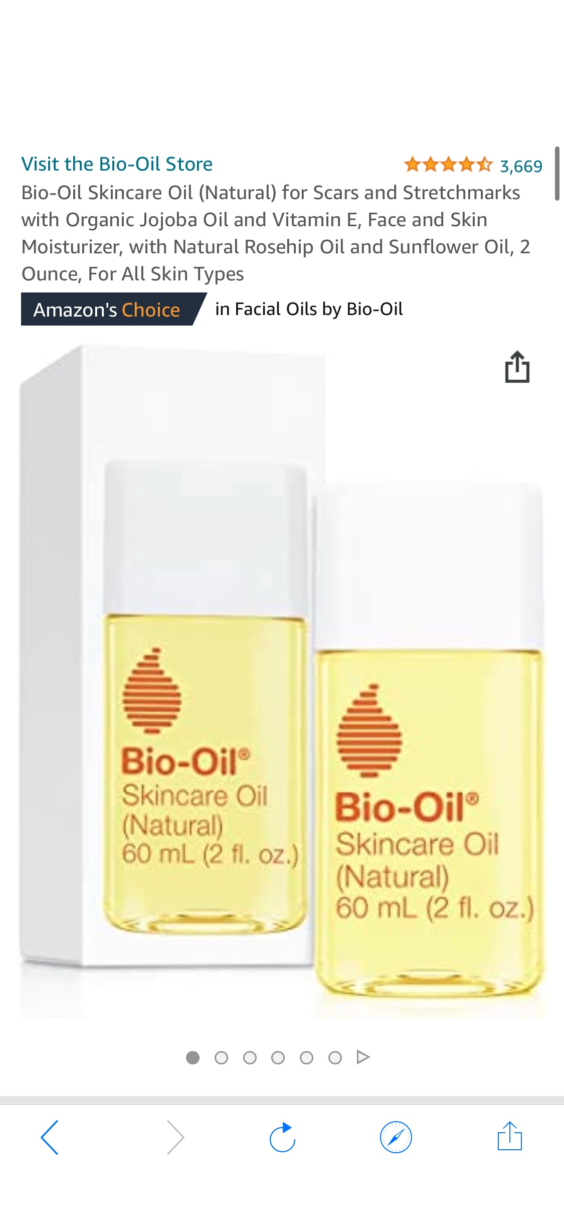 Amazon.com: Bio-Oil Skincare Oil (Natural) for Scars and Stretchmarks with Organic Jojoba Oil and Vitamin E, Face and Skin Moisturizer, with Natural Rosehip Oil and Sunflower Oil, 2 Ounce面油